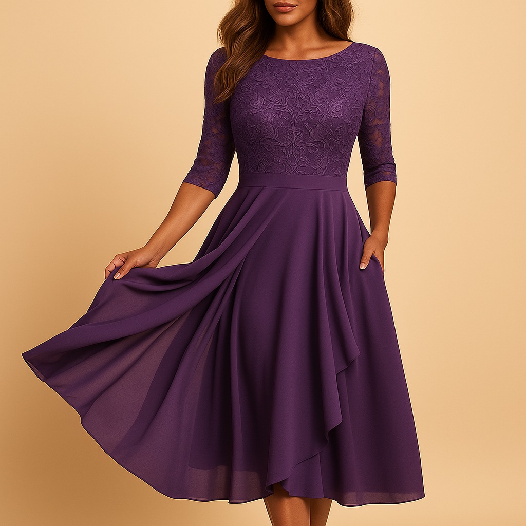 Midi Jurk Dames | Kant & Asymmetrische Gelaagde Rok