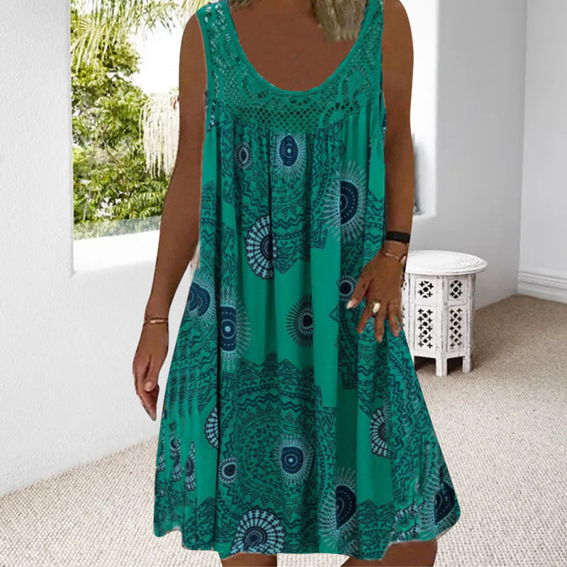Midi Jurk Dames | Mouwloos Boho-Print & Luchtige Losse Pasvorm