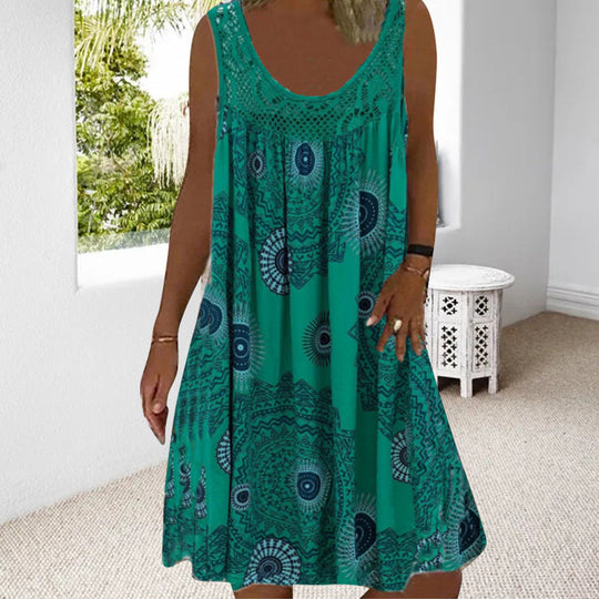 Midi Jurk Dames | Mouwloos Boho-Print & Luchtige Losse Pasvorm