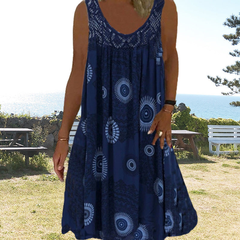 Midi Jurk Dames | Mouwloos Boho-Print & Luchtige Losse Pasvorm