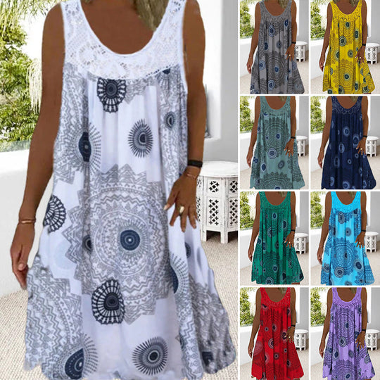 Midi Jurk Dames | Mouwloos Boho-Print & Luchtige Losse Pasvorm