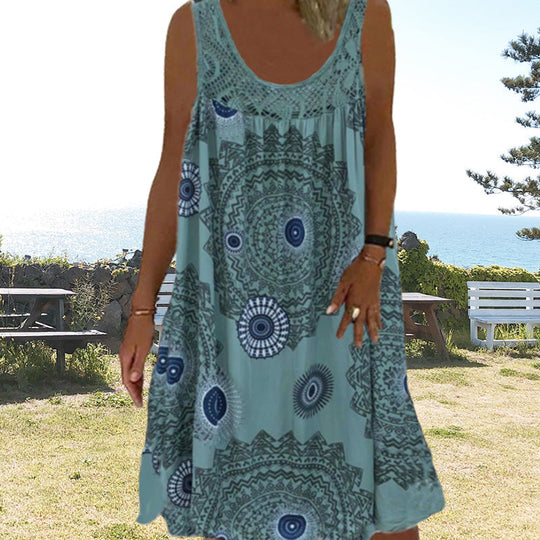Midi Jurk Dames | Mouwloos Boho-Print & Luchtige Losse Pasvorm