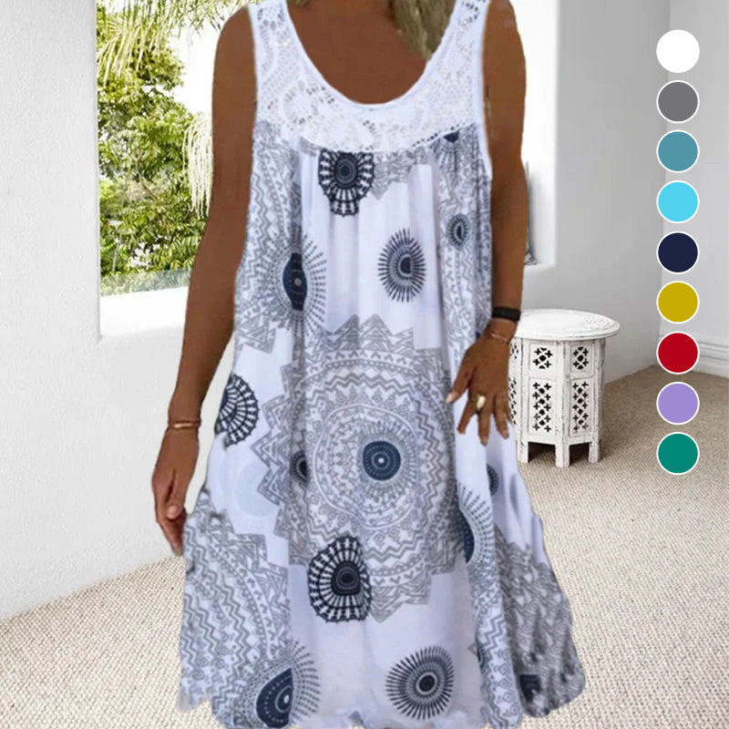 Midi Jurk Dames | Mouwloos Boho-Print & Luchtige Losse Pasvorm