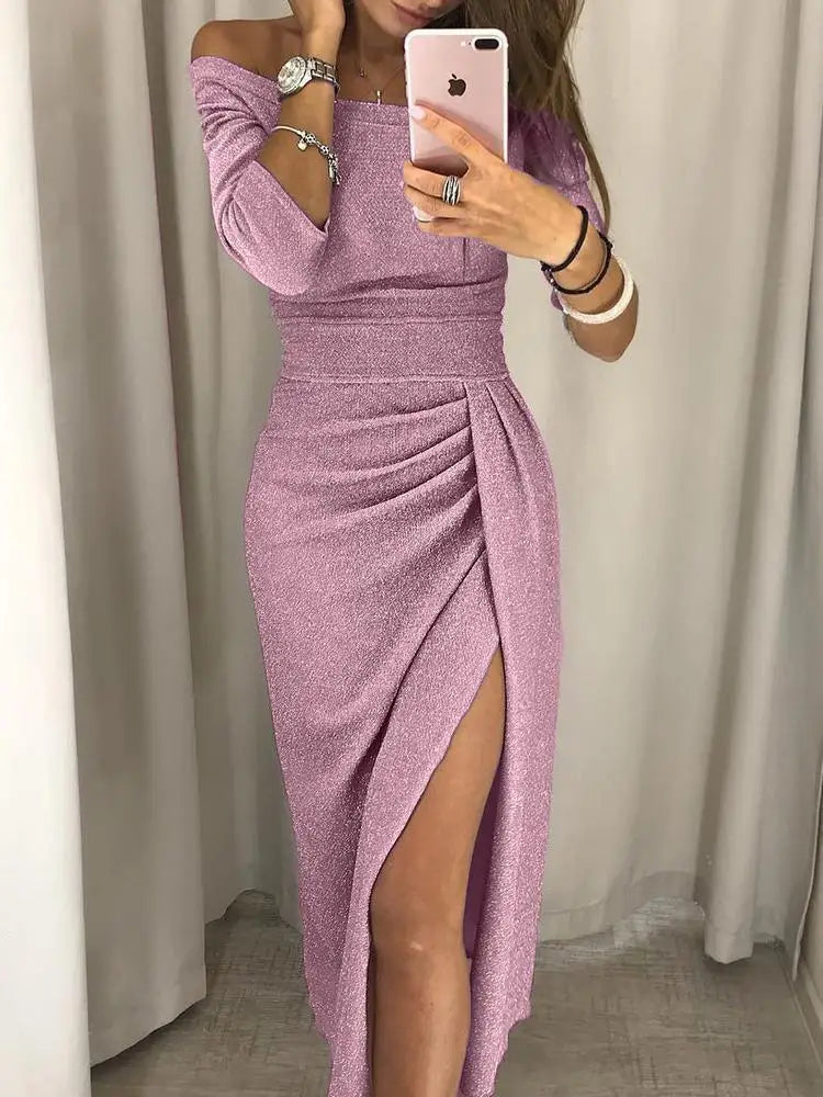 Midi Jurk Dames | Off-Shoulder & Glamoureuze Gelaagde Look