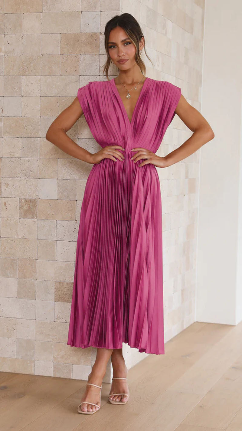 Midi Jurk Dames | Plissé Design & Elegante V-hals