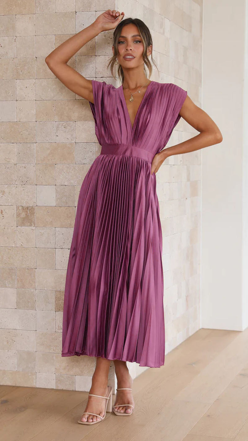 Midi Jurk Dames | Plissé Design & Elegante V-hals