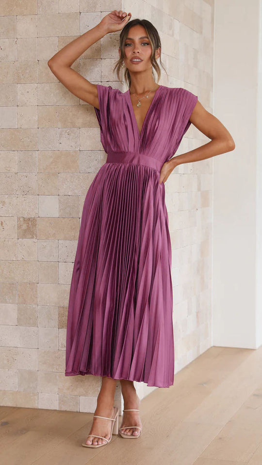 Midi Jurk Dames | Plissé Design & Elegante V-hals