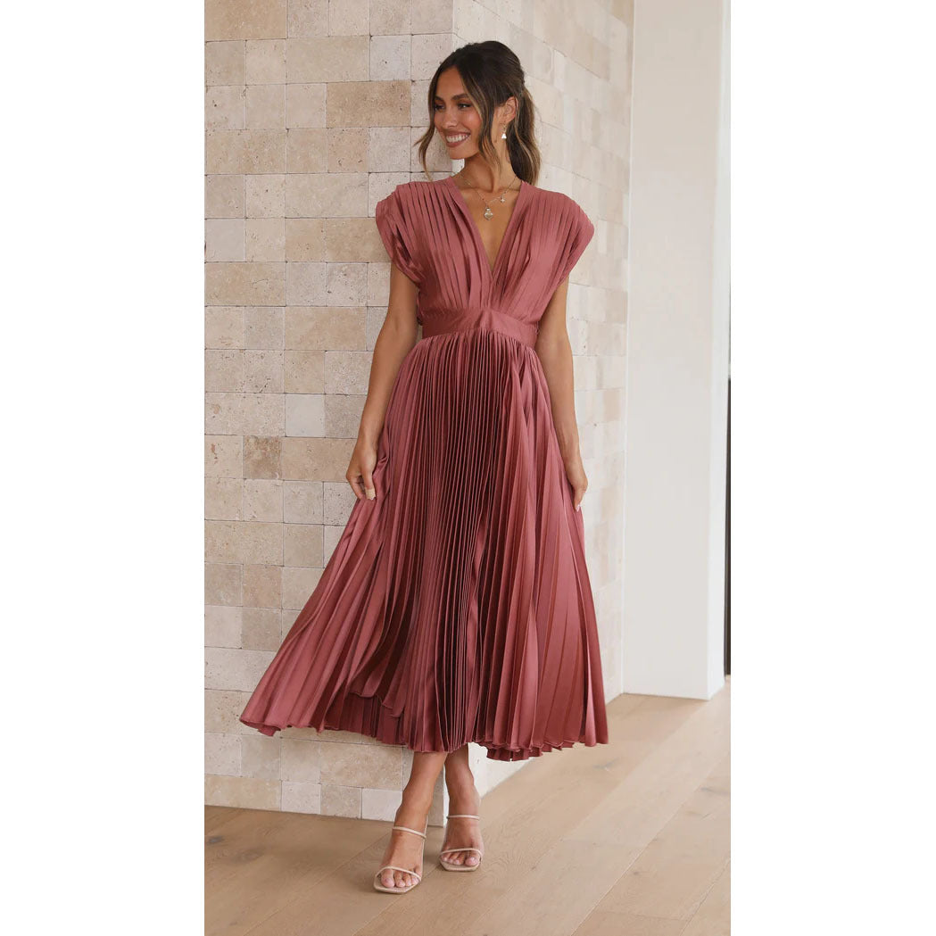 Midi Jurk Dames | Plissé Design & Elegante V-hals