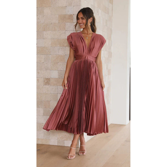 Midi Jurk Dames | Plissé Design & Elegante V-hals