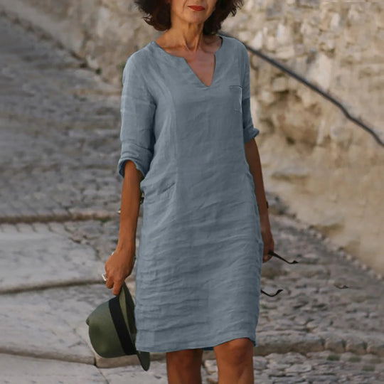 Midi Jurk Dames | V-hals & Zakken