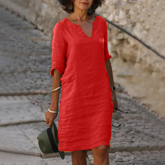 Midi Jurk Dames | V-hals & Zakken