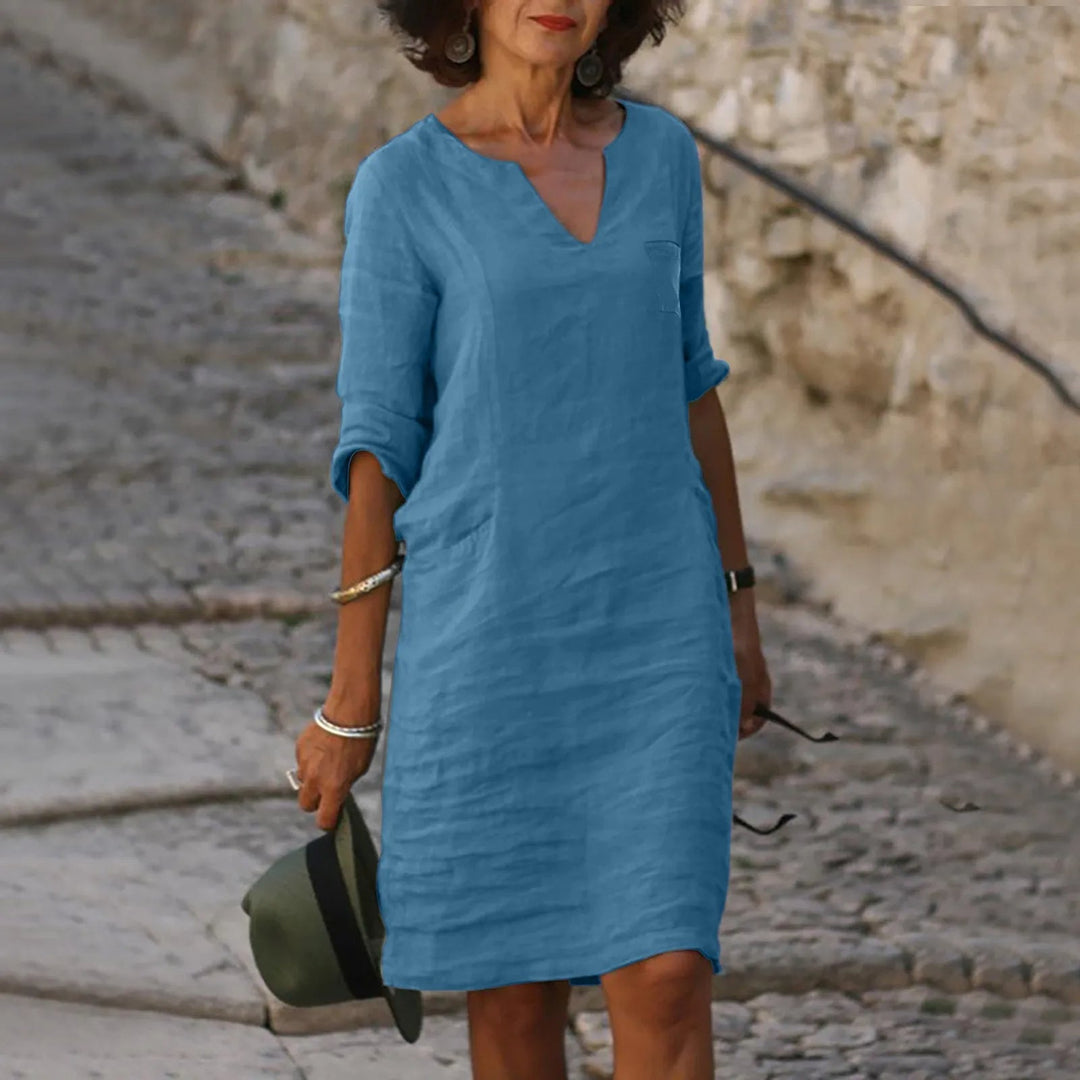 Midi Jurk Dames | V-hals & Zakken