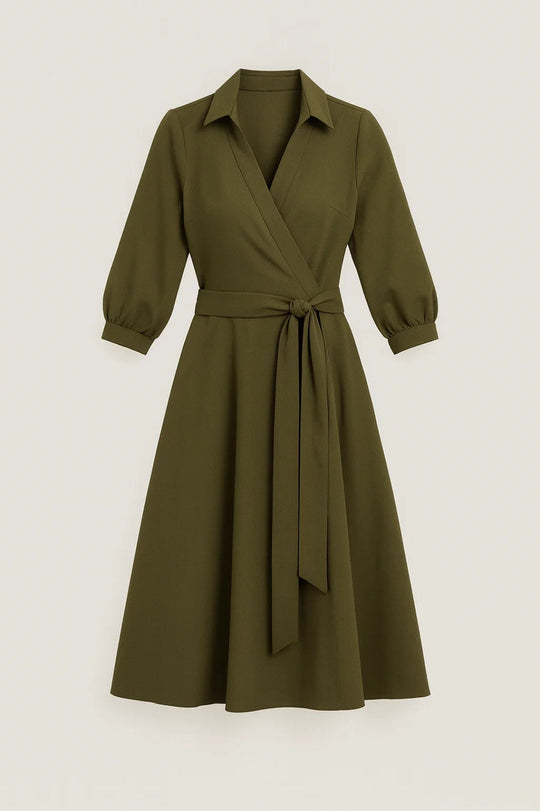 Midi Jurk Dames | Wikkelmodel & Tailleceintuur