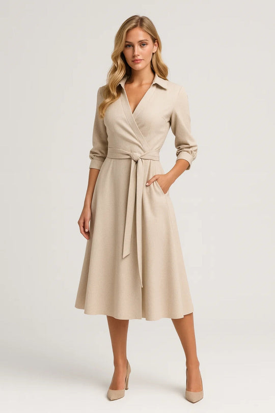 Midi Jurk Dames | Wikkelmodel & Tailleceintuur