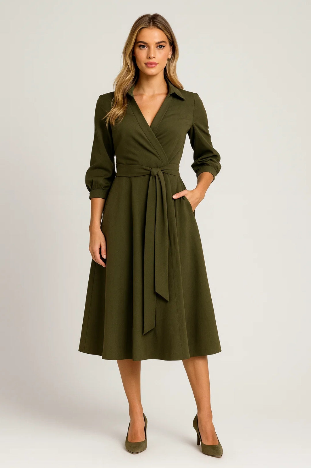 Midi Jurk Dames | Wikkelmodel & Tailleceintuur