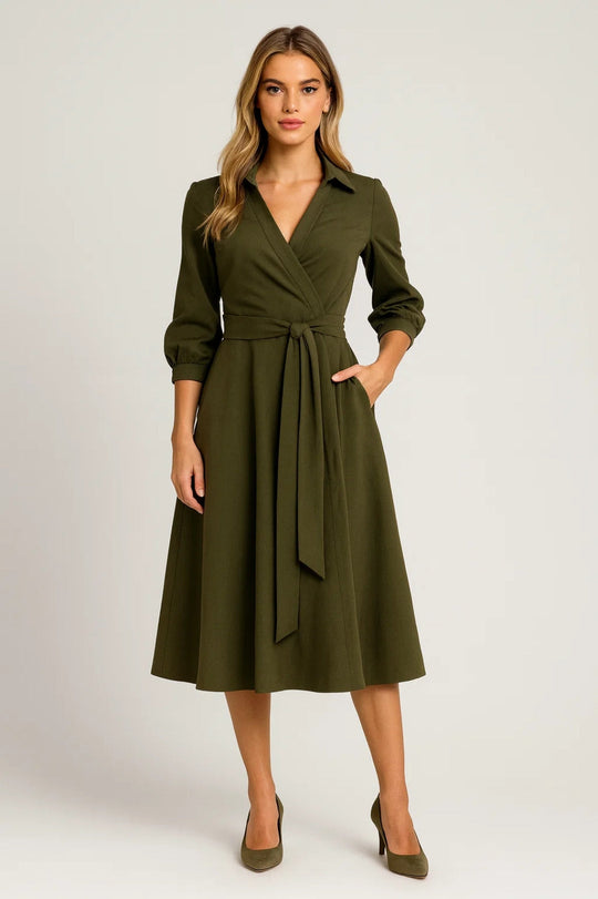 Midi Jurk Dames | Wikkelmodel & Tailleceintuur