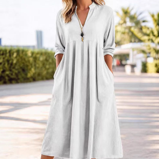 Midi Jurk | V-hals & Empire Taille met Zakken