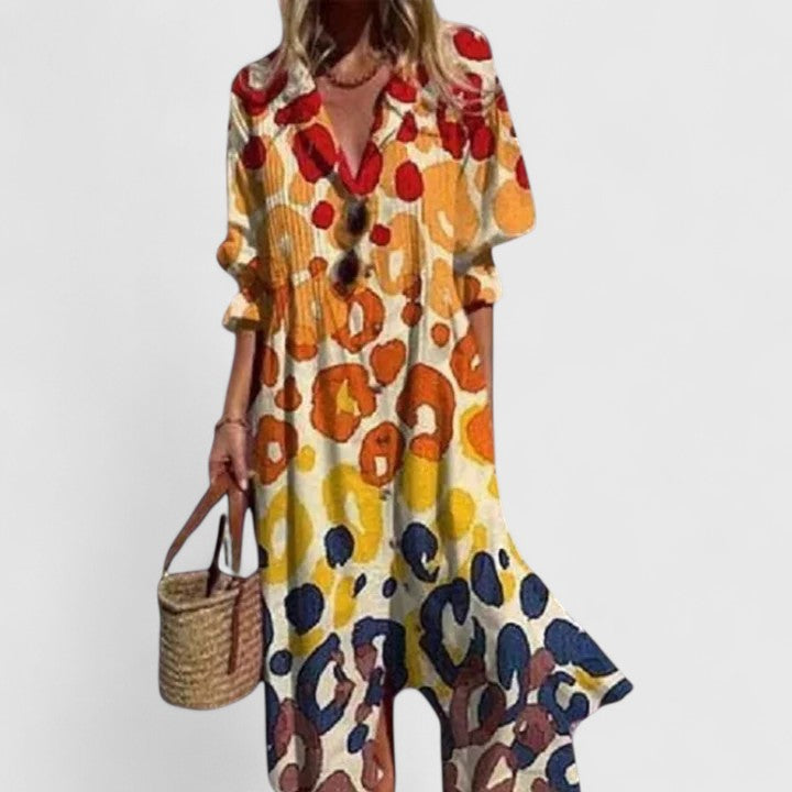 Midi Jurk met Bloemenprint | Losvallend Comfort & Knoopsluiting