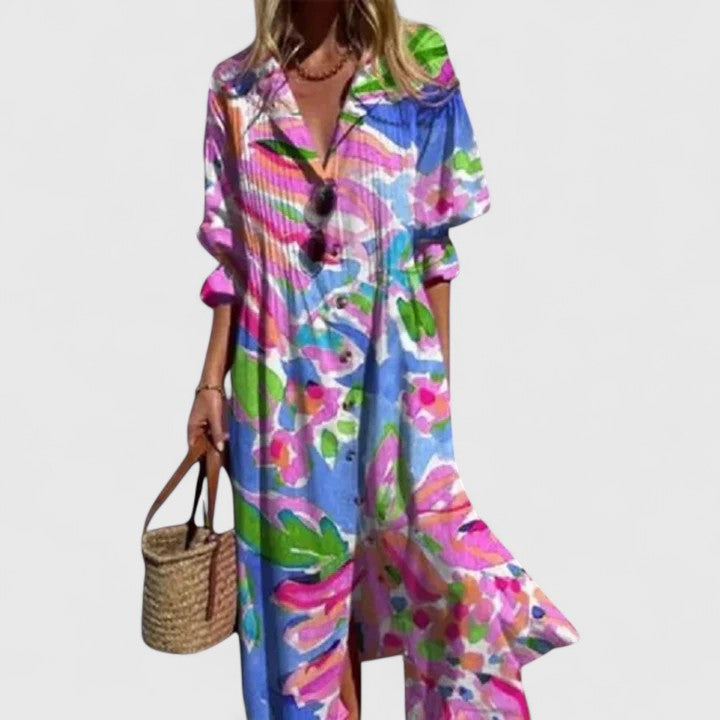 Midi Jurk met Bloemenprint | Losvallend Comfort & Knoopsluiting