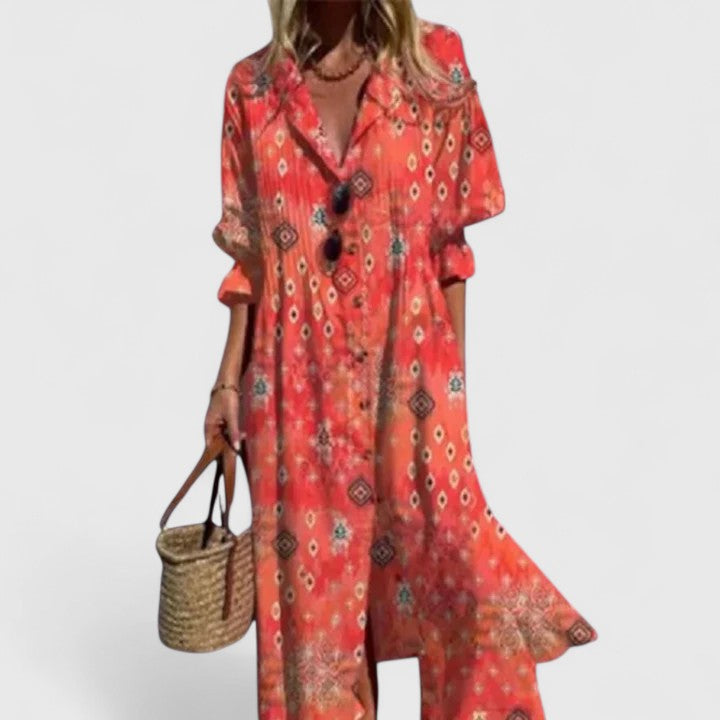 Midi Jurk met Bloemenprint | Losvallend Comfort & Knoopsluiting