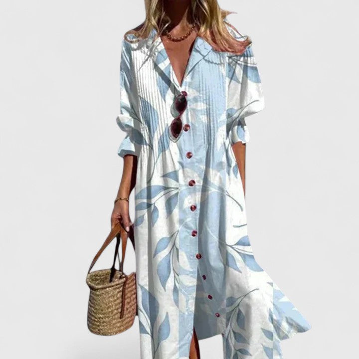Midi Jurk met Bloemenprint | Losvallend Comfort & Knoopsluiting
