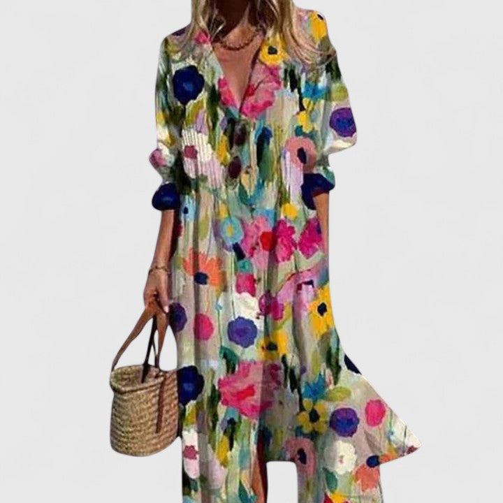 Midi Jurk met Bloemenprint | Losvallend Comfort & Knoopsluiting