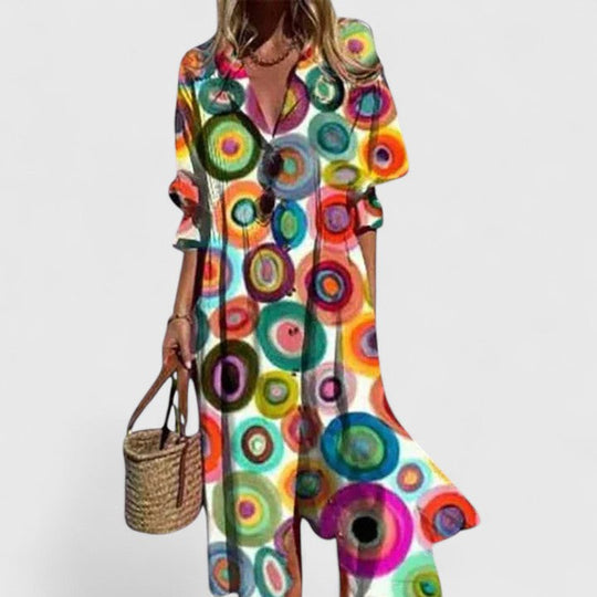 Midi Jurk met Bloemenprint | Losvallend Comfort & Knoopsluiting
