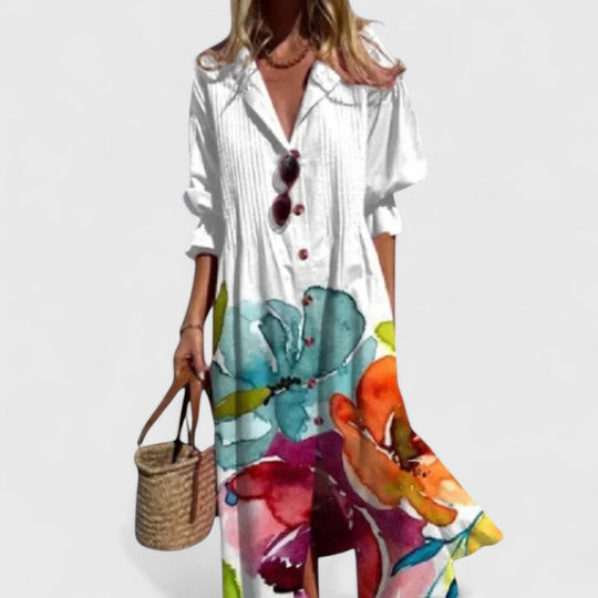 Midi Jurk met Bloemenprint | Losvallend Comfort & Knoopsluiting