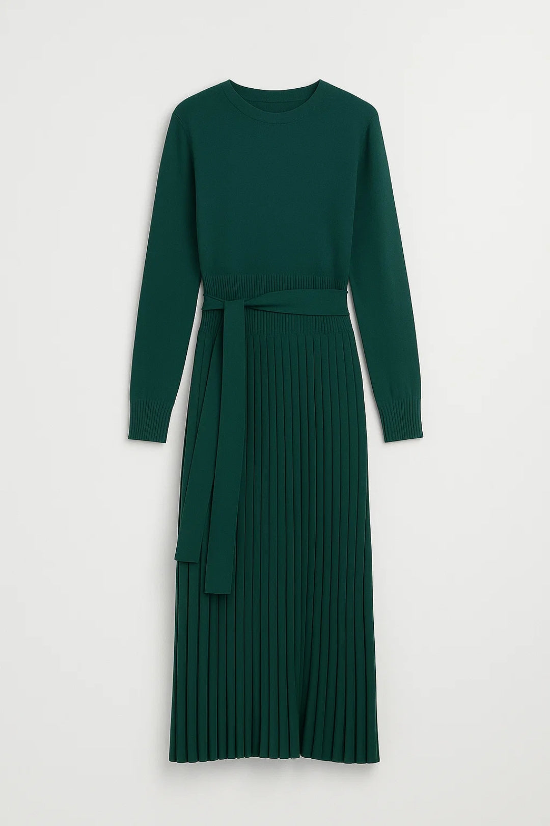 Midi Jurk met Lange Mouwen en Plooirok | Elegante Jurk Dames