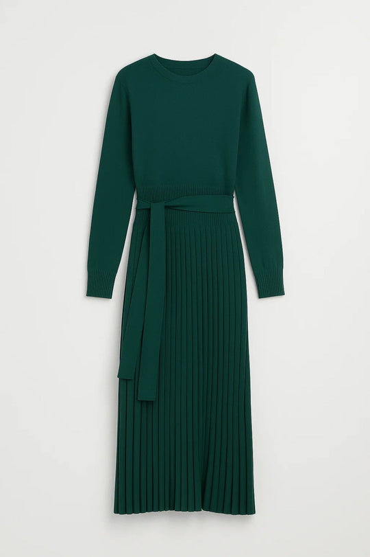 Midi Jurk met Lange Mouwen en Plooirok | Elegante Jurk Dames