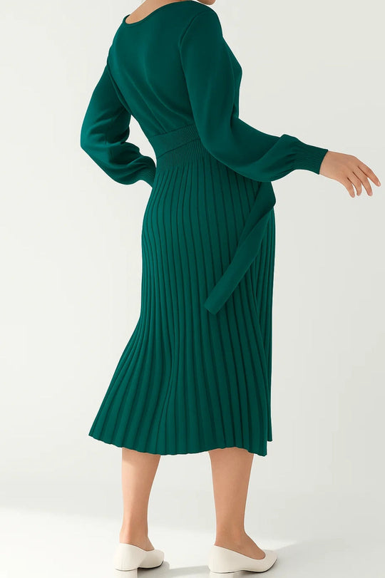 Midi Jurk met Lange Mouwen en Plooirok | Elegante Jurk Dames
