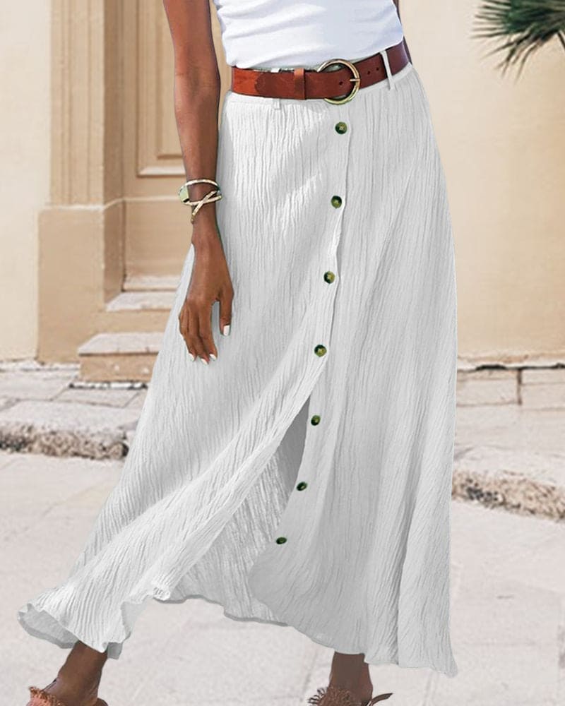 Midi Rok Dames | Knoopsluiting & Soepele Valling