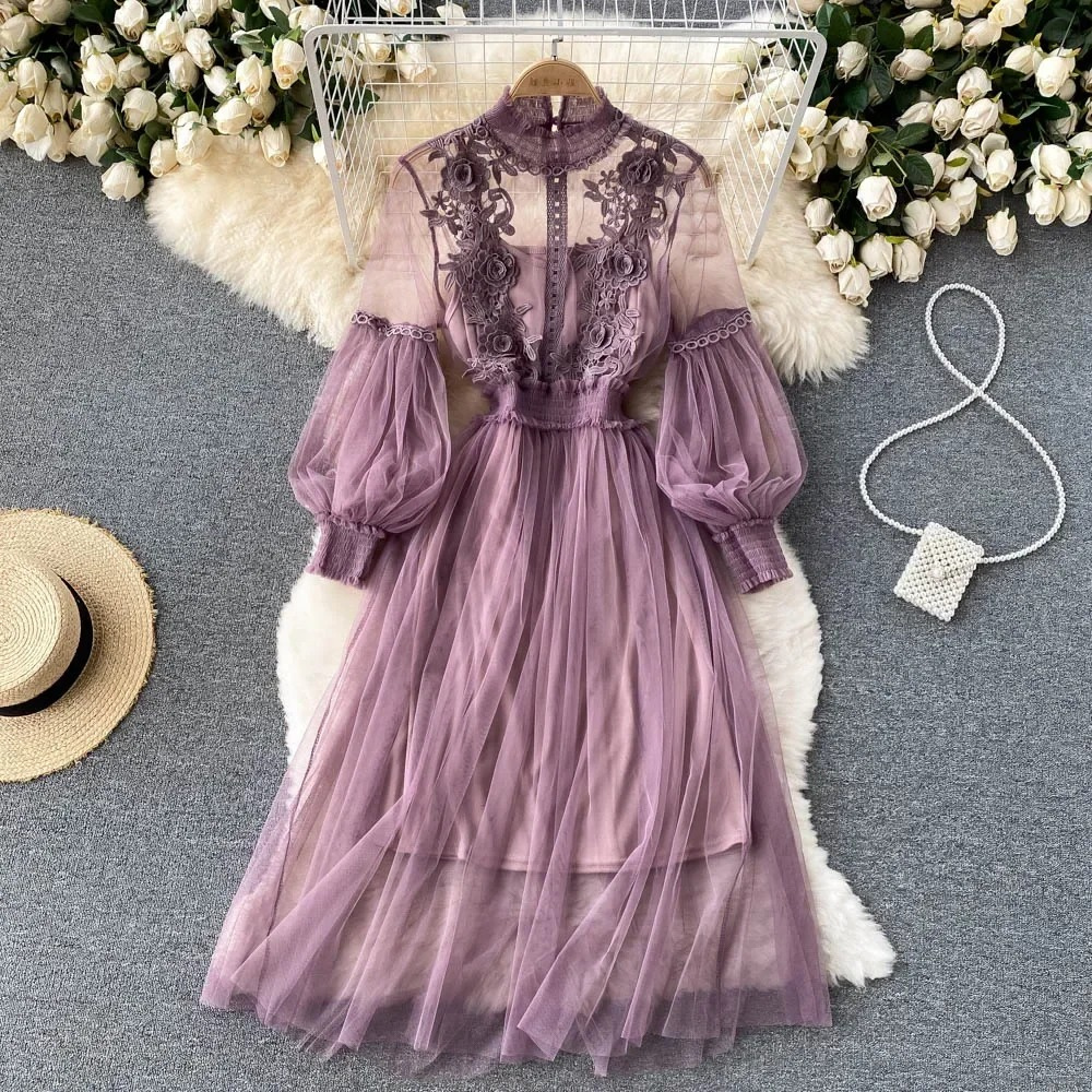 Midi-Sommerkleid Damen mit Blumen und Spitze - Flora 7