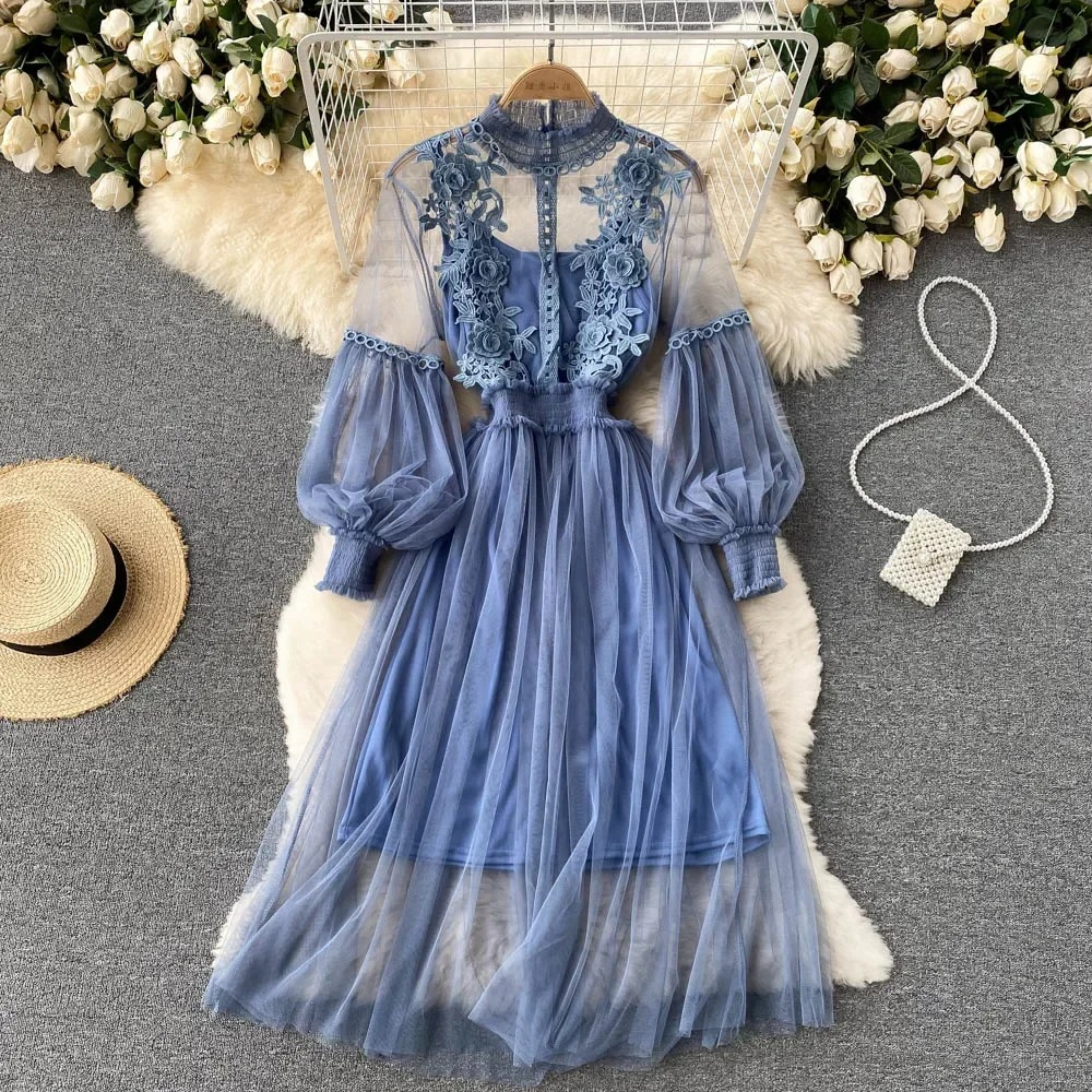 Midi-Sommerkleid Damen mit Blumen und Spitze - Flora 8
