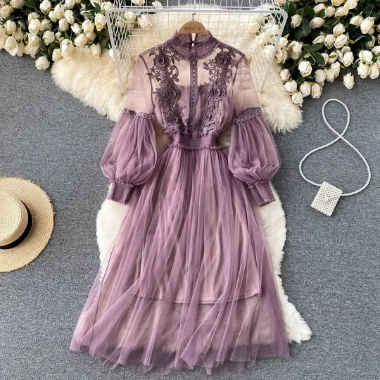 Midi-Sommerkleid Damen mit Blumen und Spitze - Flora 1