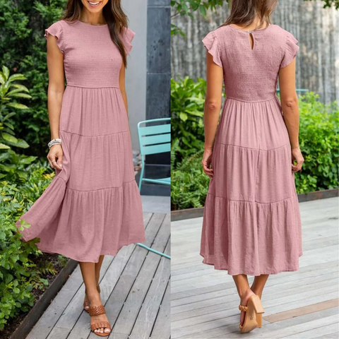 Midi-Sommerkleid Damen mit Flatterärmeln - Joline