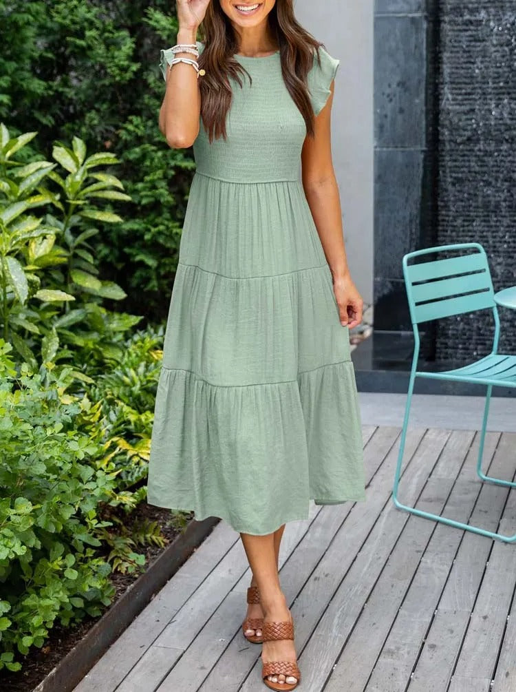 Midi-Sommerkleid Damen mit Flatterärmeln - Joline