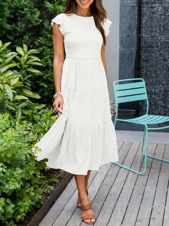 Midi-Sommerkleid Damen mit Flatterärmeln - Joline