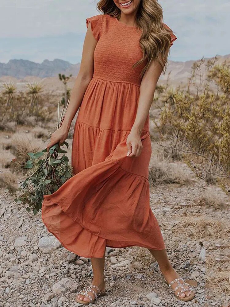 Midi-Sommerkleid Damen mit Flatterärmeln - Joline
