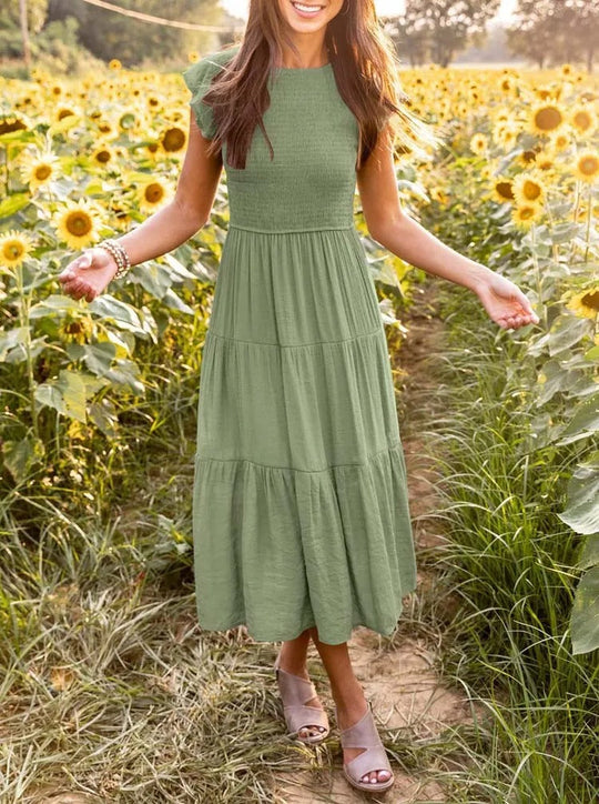 Midi-Sommerkleid Damen mit Flatterärmeln - Joline
