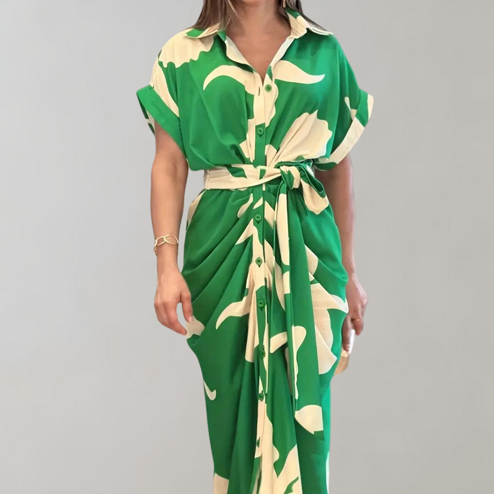 Midi-Sommerkleid Damen mit Kurzen Ärmeln und Knopfleiste - Norielle