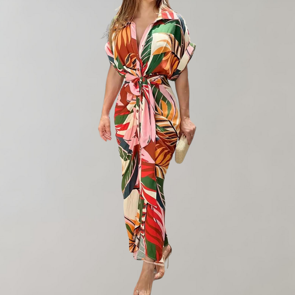 Midi-Sommerkleid Damen mit Kurzen Ärmeln und Knopfleiste - Norielle