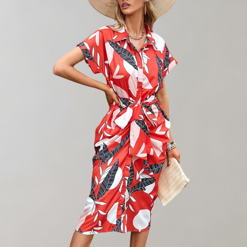 Midi-Sommerkleid Damen mit Kurzen Ärmeln und Knopfleiste - Norielle