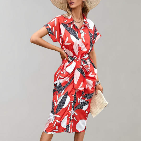 Midi-Sommerkleid Damen mit Kurzen Ärmeln und Knopfleiste - Norielle
