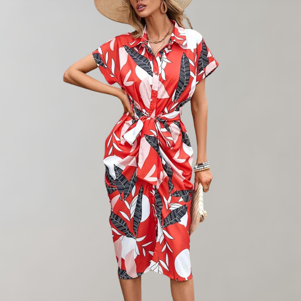 Midi-Sommerkleid Damen mit Kurzen Ärmeln und Knopfleiste - Norielle 1