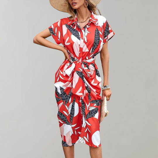 Midi-Sommerkleid Damen mit Kurzen Ärmeln und Knopfleiste - Norielle