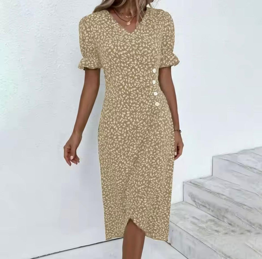 Midi-Sommerkleid Damen mit Kurzen Ärmeln und V-Ausschnitt - Maria