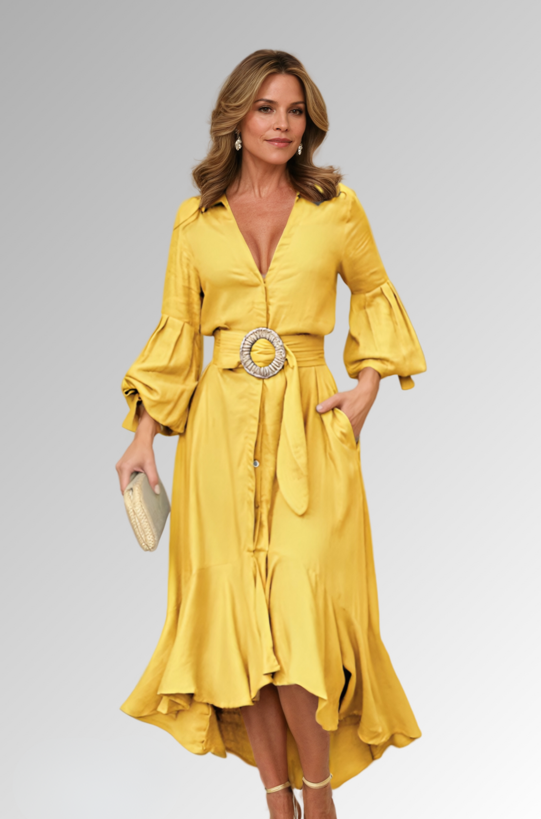 Midi-Sommerkleid Damen mit Puffärmeln - Renee 2