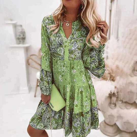 Midi Zomerjurk Dames | Boho Bloemenprint & Getrapte Volantrok