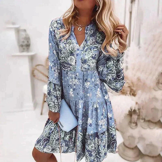 Midi Zomerjurk Dames | Boho Bloemenprint & Getrapte Volantrok